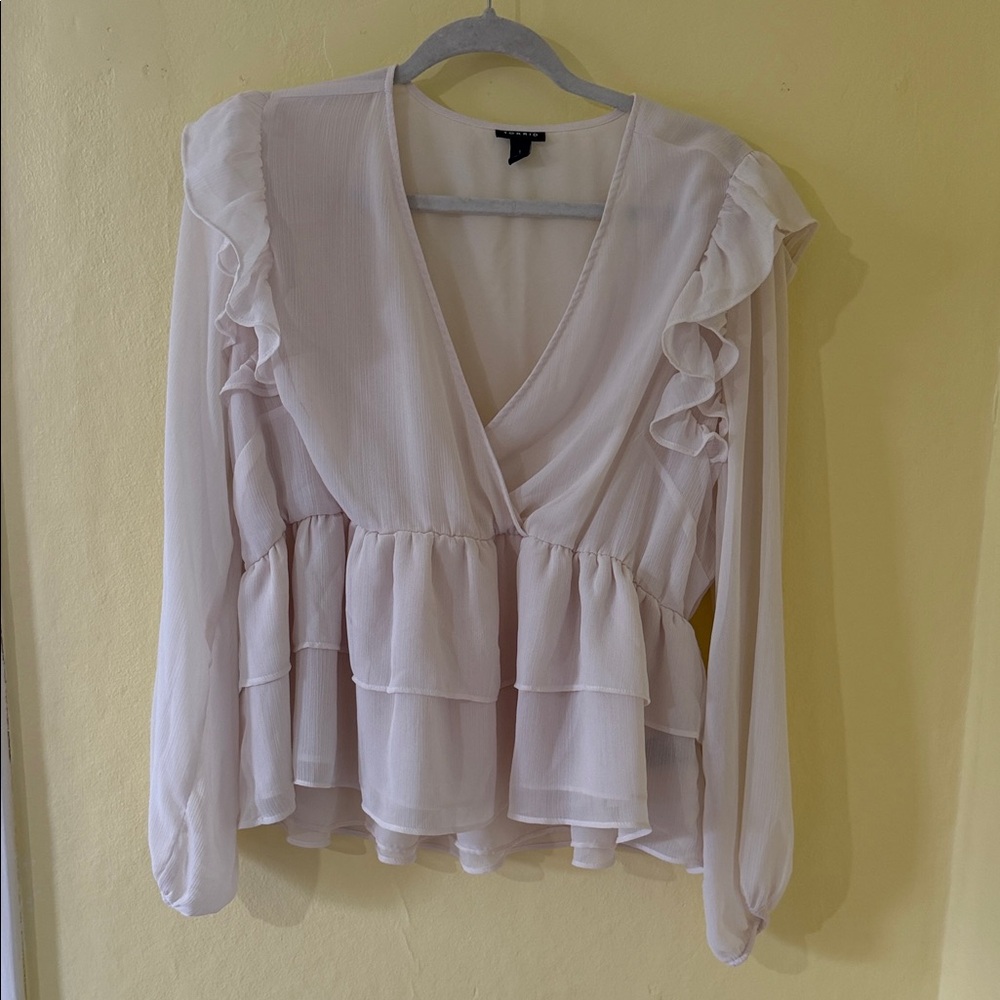 Cream Colored Ruffle Peplum Blouse - Women Tops